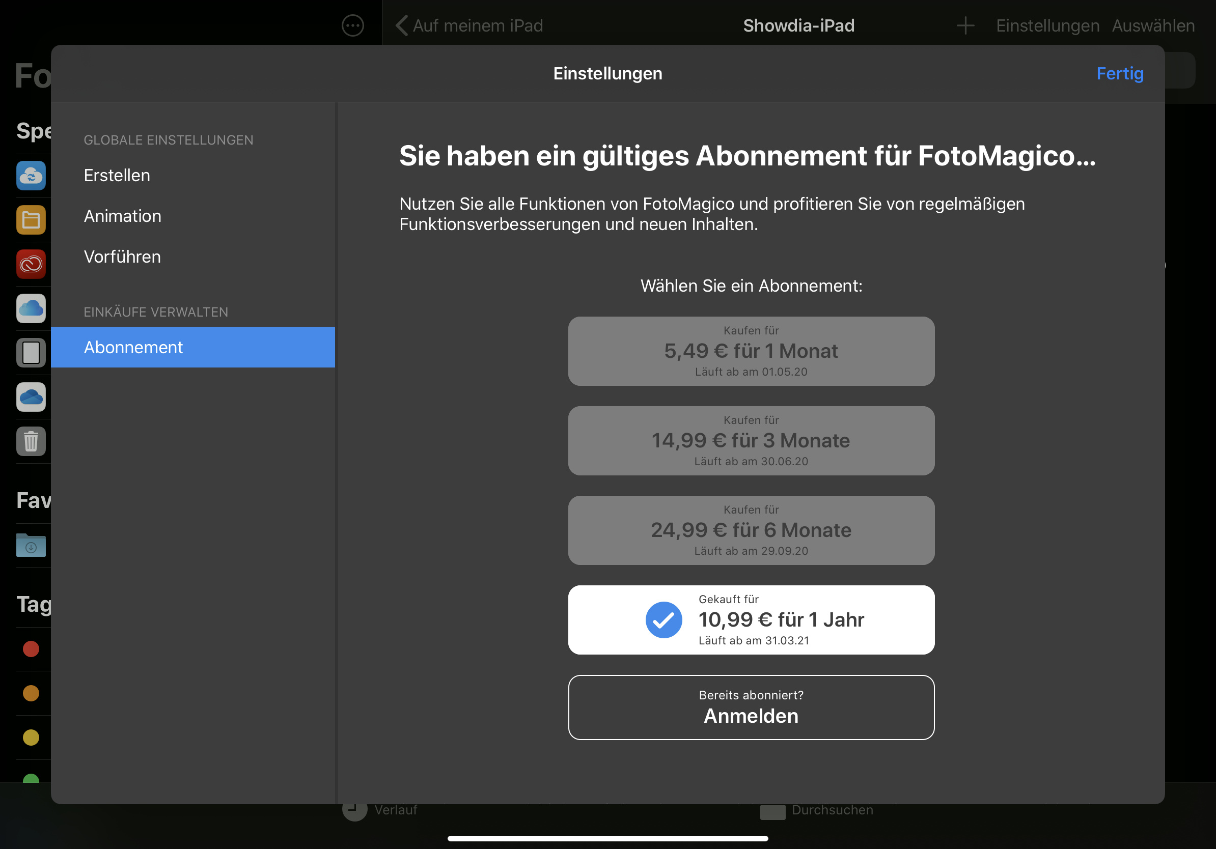 Error in Abonnement - FotoMagico for iPad - Boinx Forum